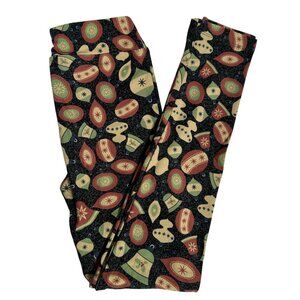LuLaRoe Vintage Retro Ornaments Christmas Tree Holiday Santa Black Leggings L/XL
